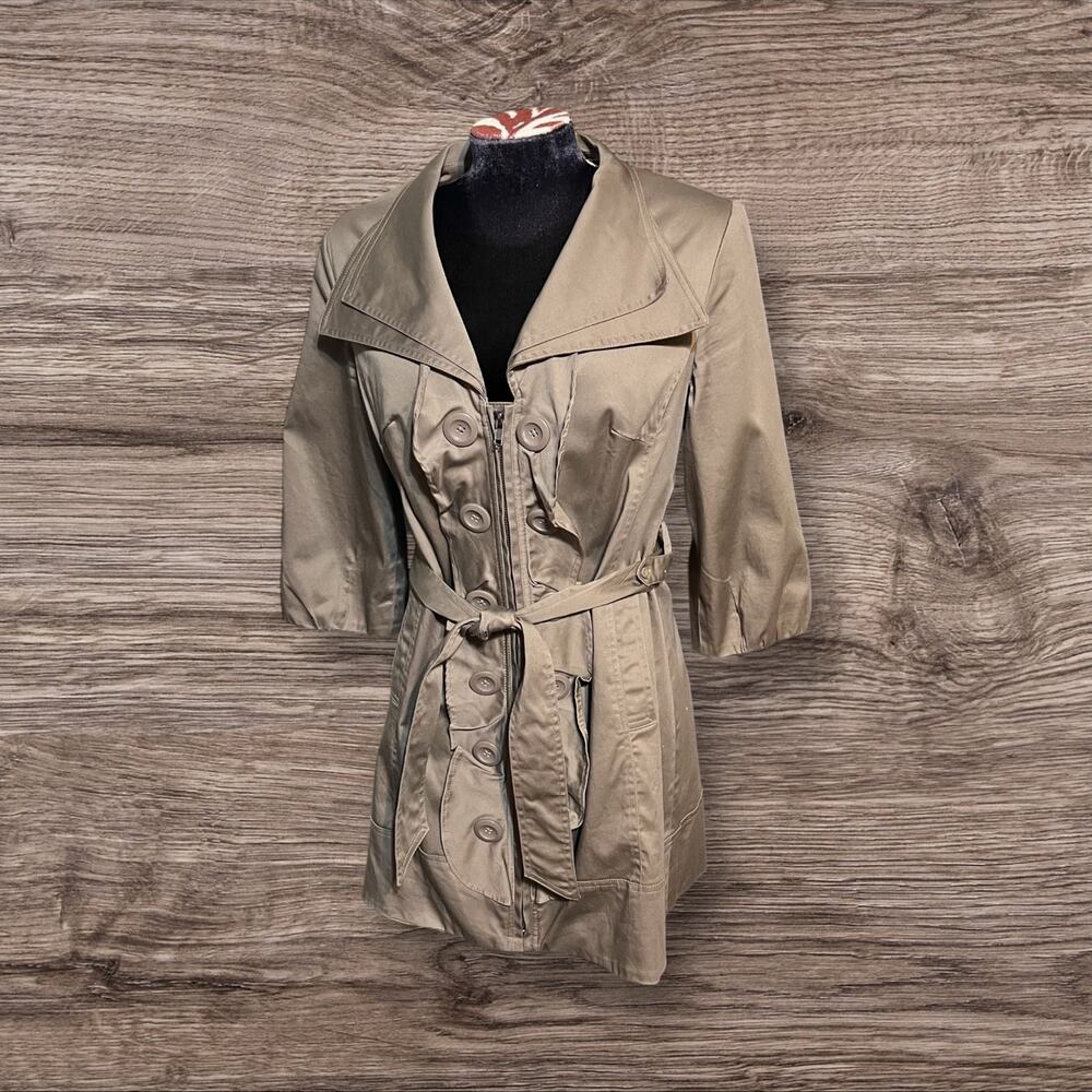 Luii Anthropologie Women's  Ruffled Belted Jacket Coat Knee Length Size Small